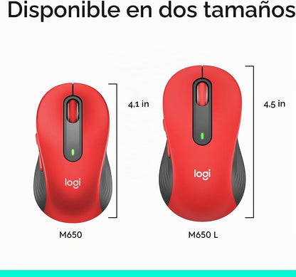 Logitech Signature M650 L Ratón inalámbrico de tamaño completo Mano...