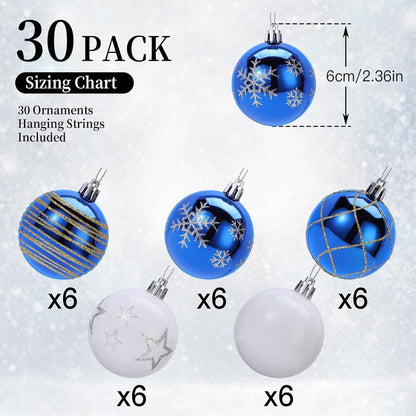 SHareconn 30 bolas de árbol de Navidad de 2.36 pulgadas, adornos az...