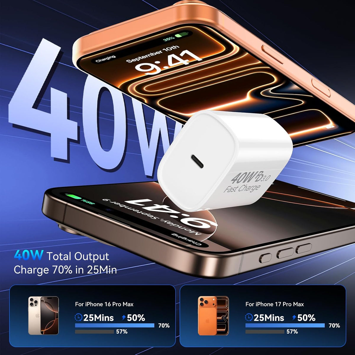 Cargador Pro Max para iPhone 18, 17, 16, carga rápida, cargador USB...