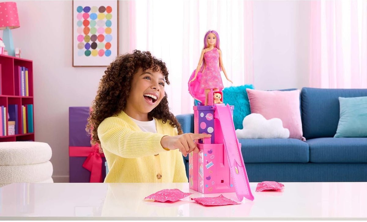 Barbie Muñeca y accesorios Rise &amp; Surprise, serie de cumpleaños...