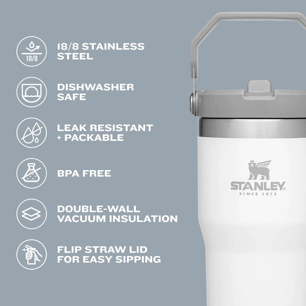 Stanley IceFlow - Vaso de acero inoxidable, botella de agua aislada...
