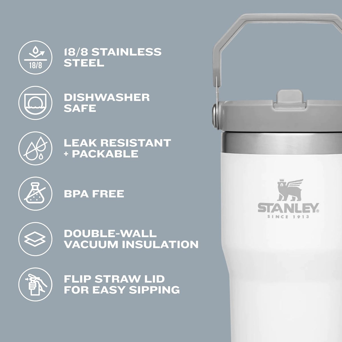 Stanley IceFlow - Vaso con pajita abatible con asa de 20 oz | Tapa...