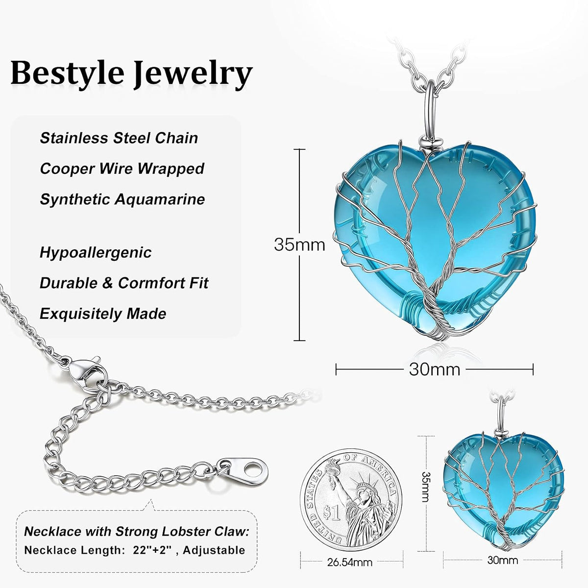 Bestyle Collar de cristal curativo envuelto en árbol de la vida, co...