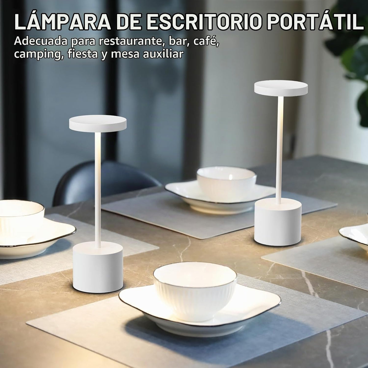 Kakanuo Juego de lámpara inalámbrica blanca, lámpara recargable, 3...