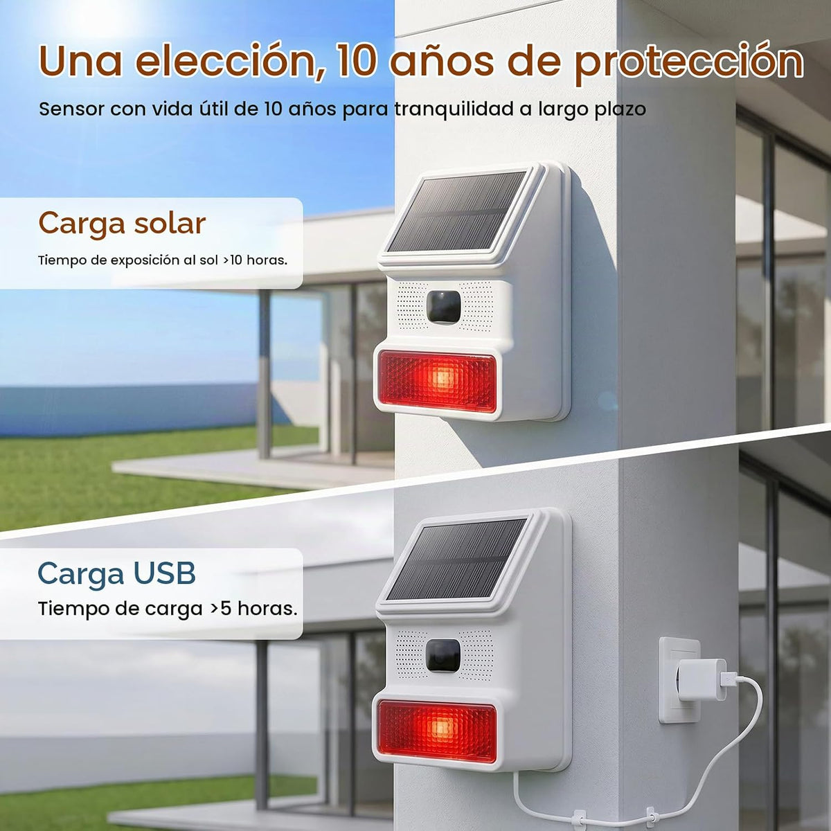 Hapippofa Alarma solar con sensor de movimiento, sirena estroboscóp...