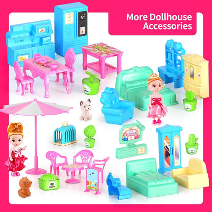 Pupu Pig - Juego de casa de muñecas para niñas, 275 piezas, regalo...