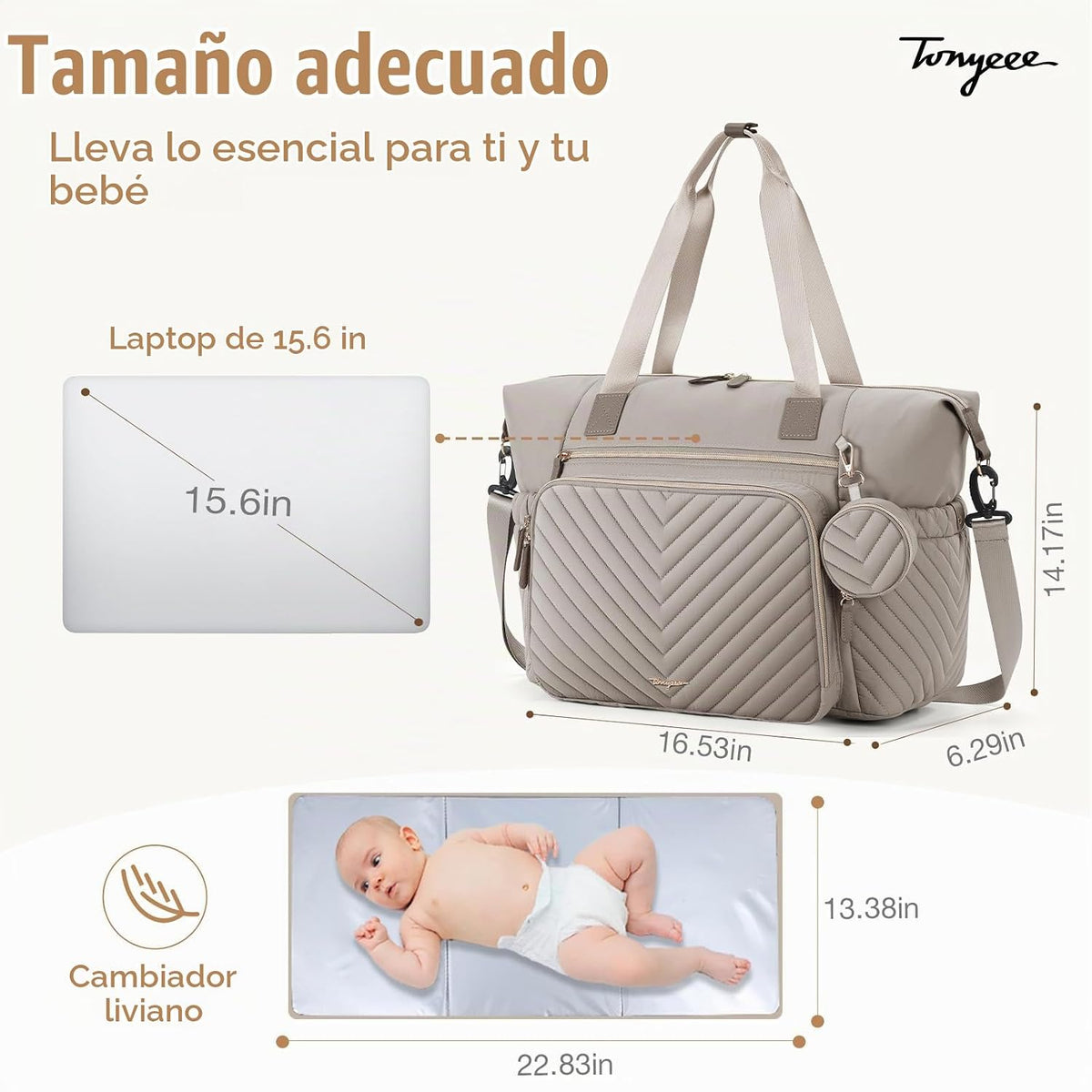 Tonyeee Bolsa de pañales, bolso grande del hospital del bebé para l...