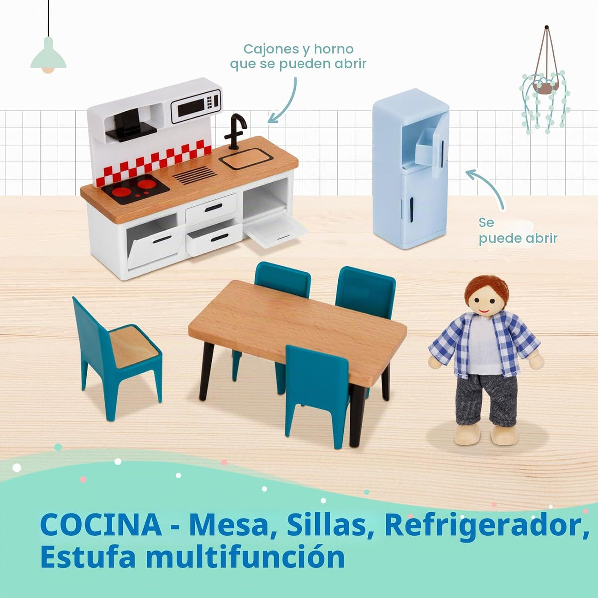 OOOK Juego de muebles de madera para casa de muñecas para niños, 26...