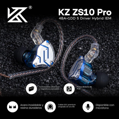 Linsoul KZ ZS10 Pro, auriculares intrauditivos HiFi con 5 controlad...