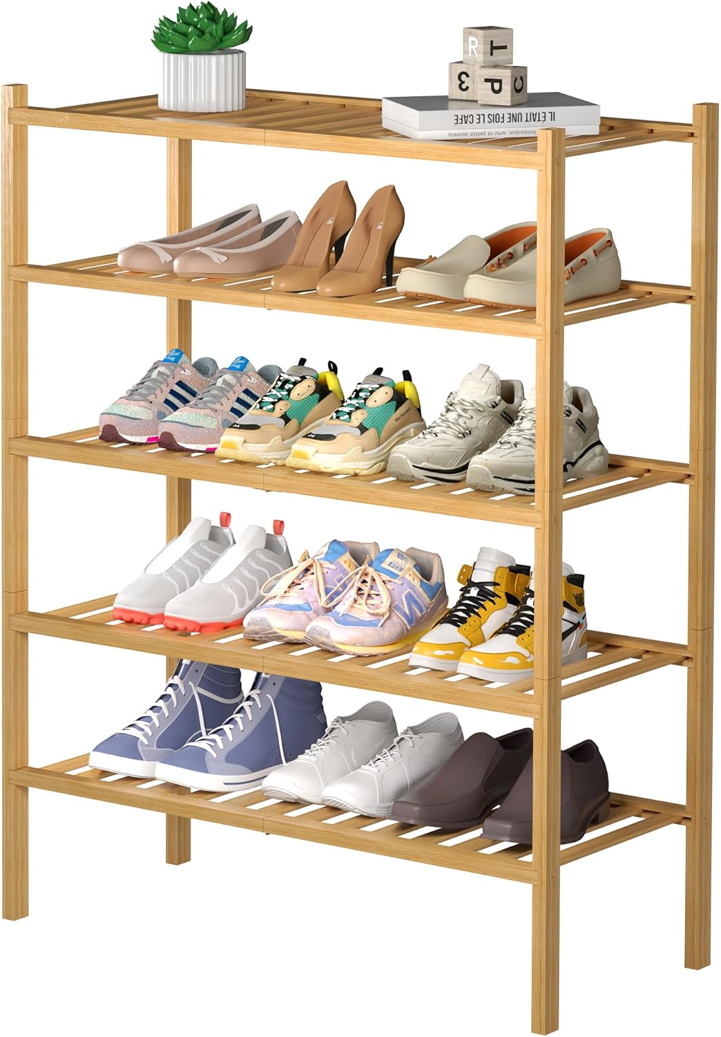 ROMGUAR CRAFT Zapatero de bambú de 5 niveles para closet independie...