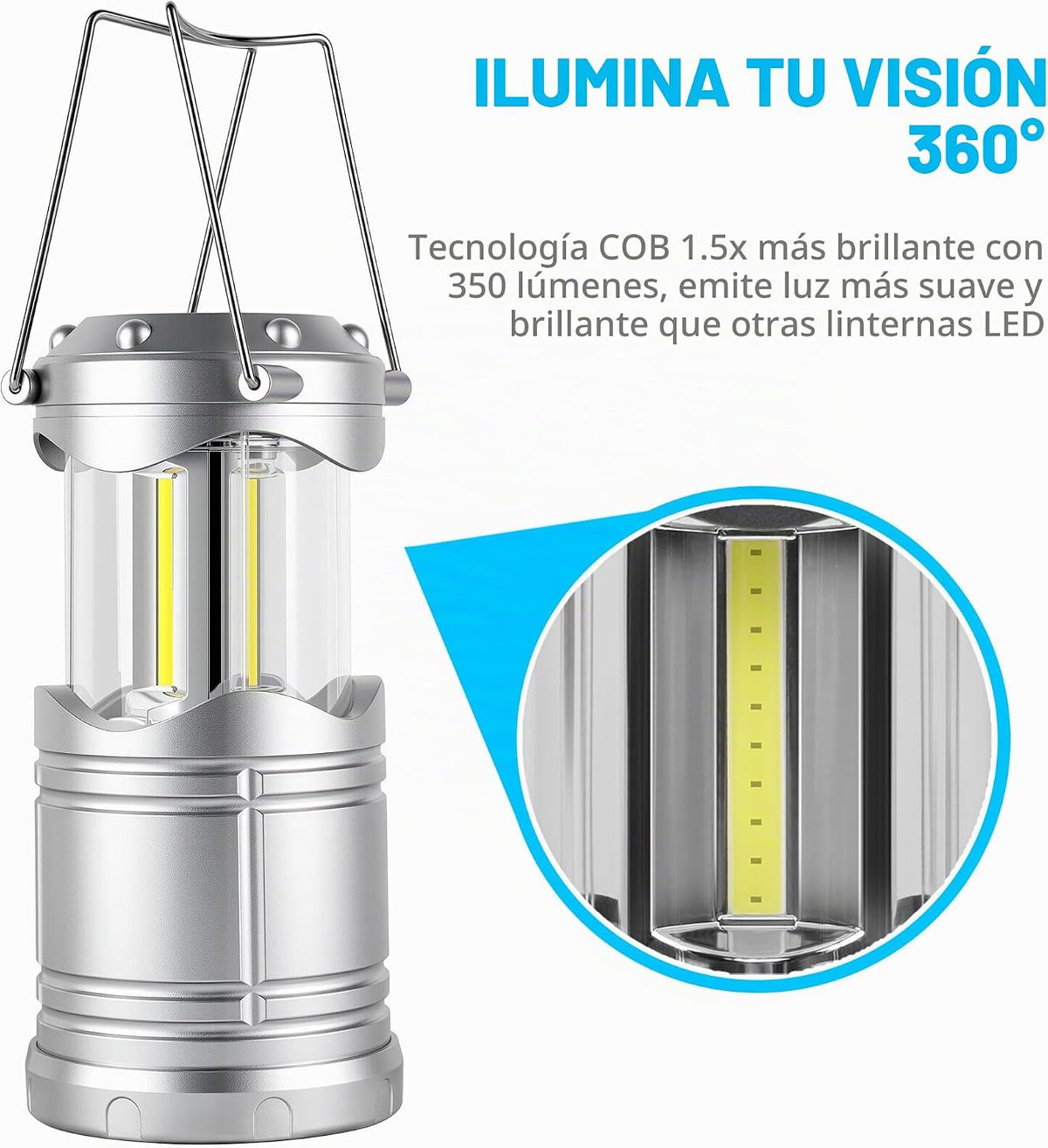 Lichamp Linterna LED para campamento, paquete de 4 linternas alimen...