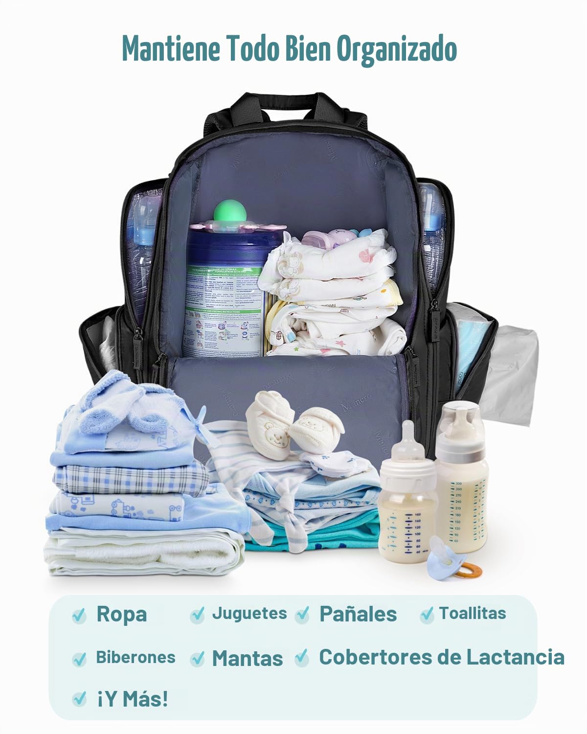 Mancro Mochila para pañales, mochila negra para pañales de bebé de...