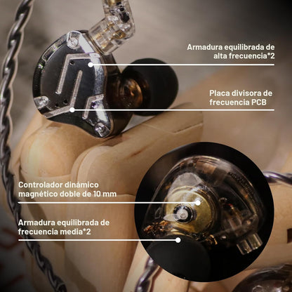 Linsoul KZ ZS10 Pro, 4BA+1DD, 5 controladores, auriculares intraaur...