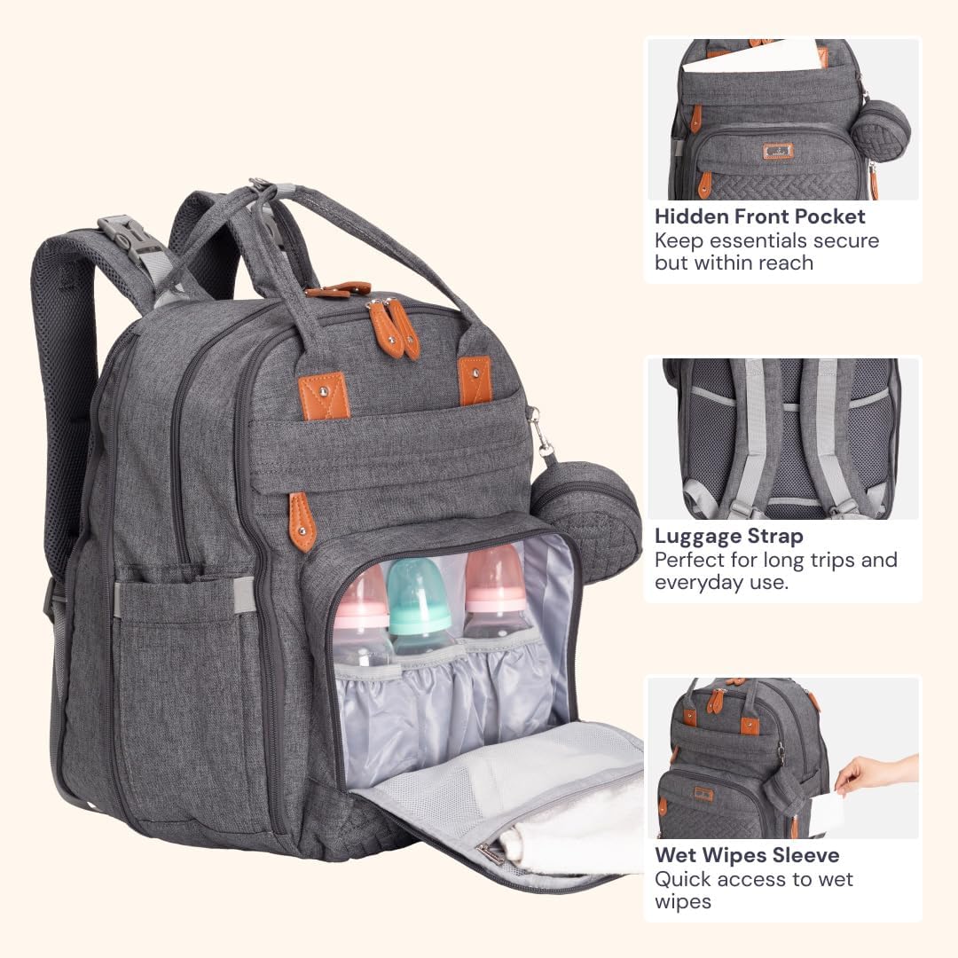 BabbleRoo Mochila para pañales extragrande, bolsa de bebé expandibl...