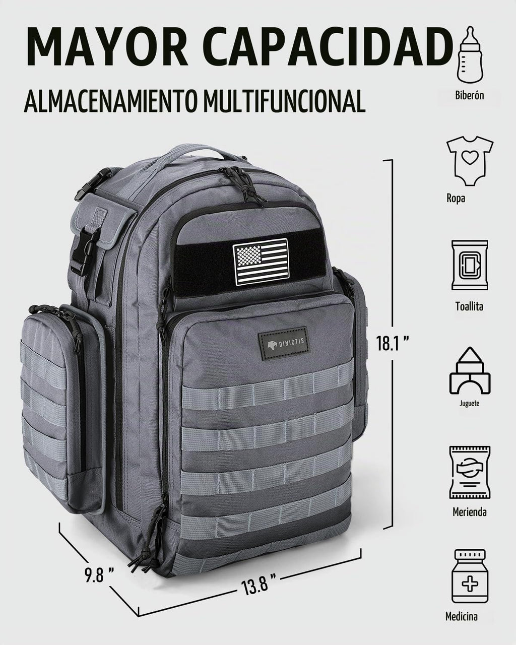 Dinictis Mochila de pañales de 40 L para papá, bolsas de pañales de...