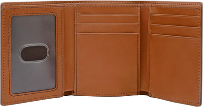Fossil Billetera triple de cuero para hombre, Sillín bruñido, Trifold