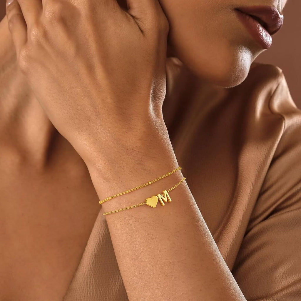 M MOOHAM Pulseras de oro con inicial de corazón para mujer, pulsera...