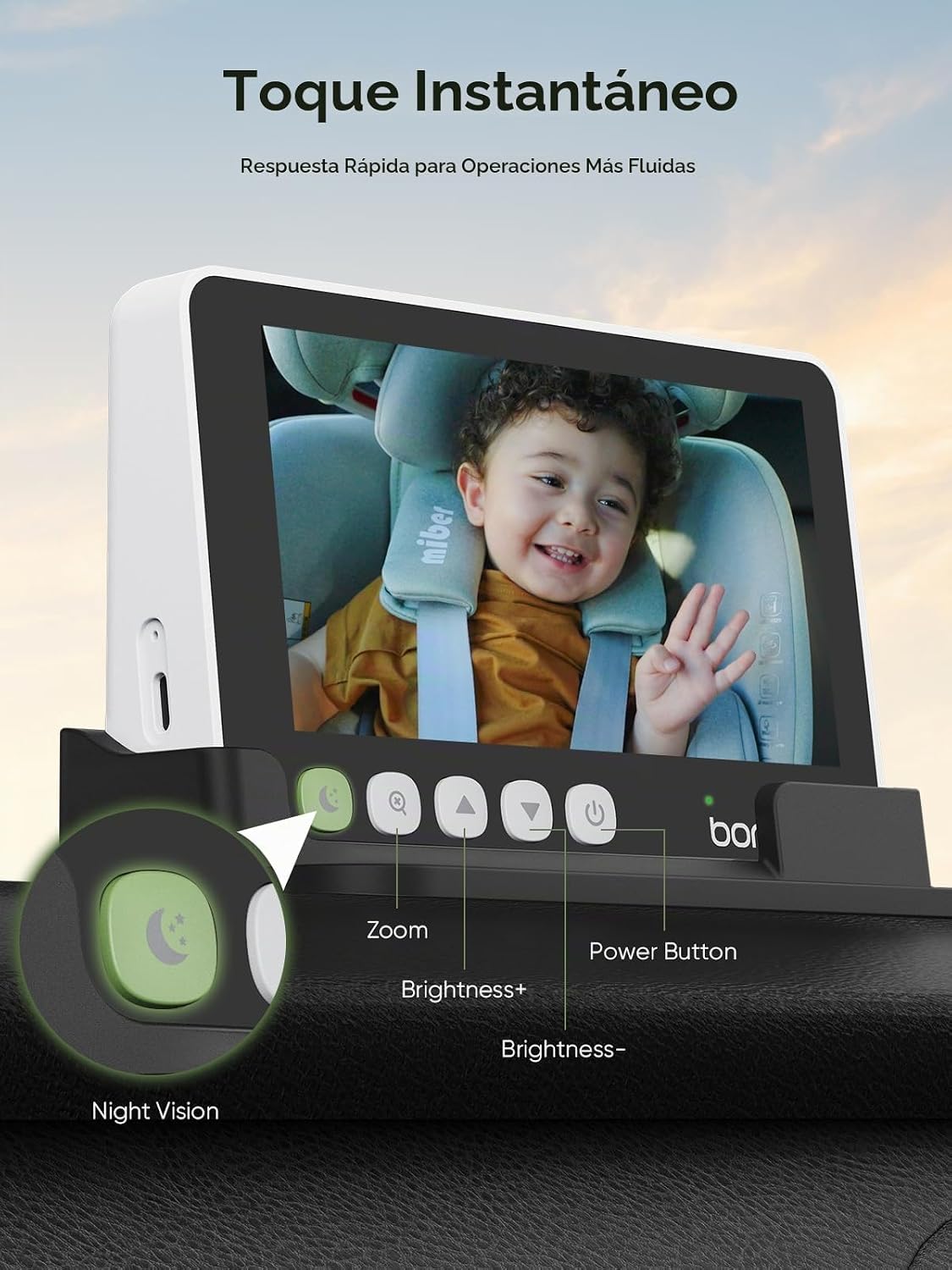 bonoch Cámara de coche de bebé de 5 "1440P para 2 niños, vista...