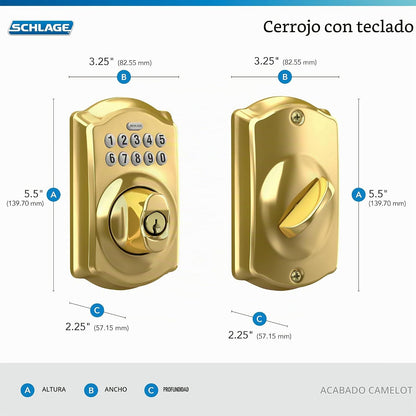 Schlage Cerradura de cerrojo de teclado electrónico, borde Camelot...