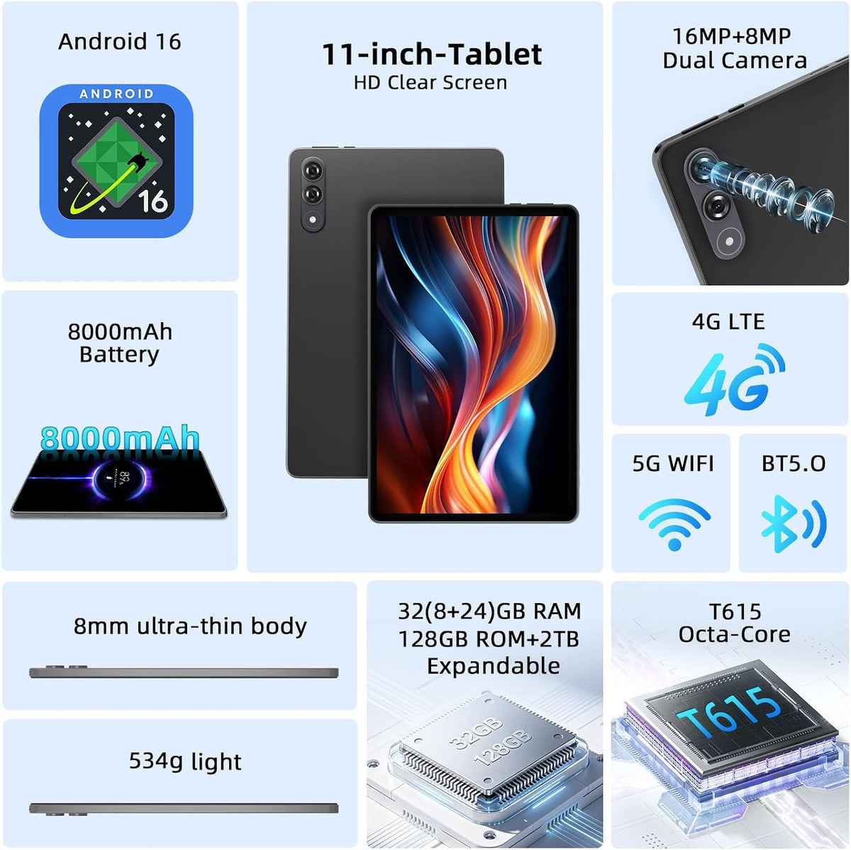 COTGOD Tablet Android 16 con Gemini AI, tabletas de 11 pulgadas con...