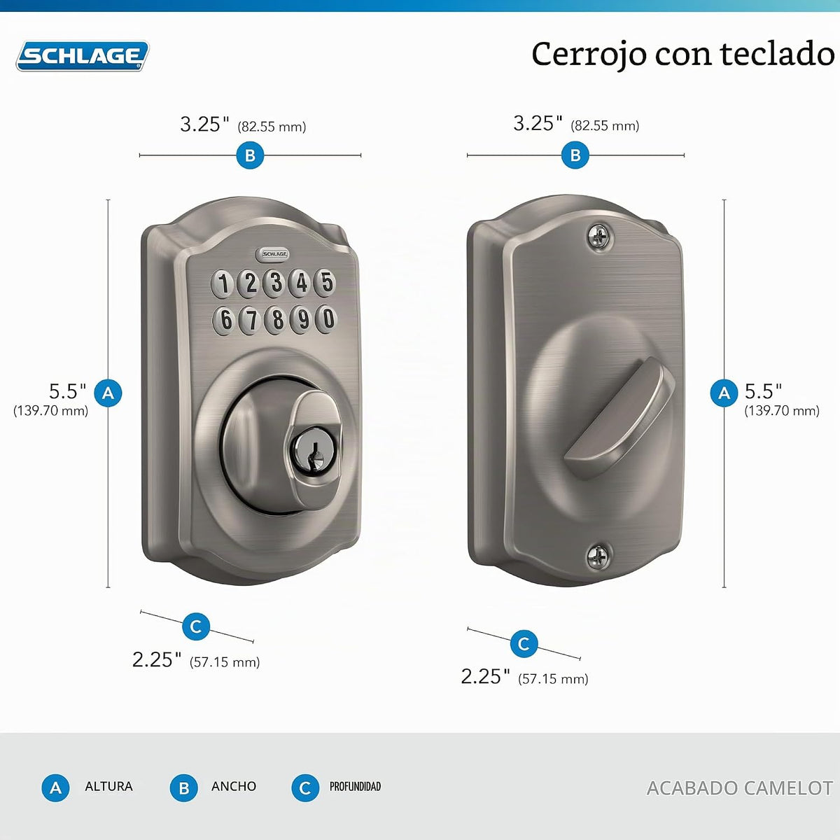Schlage - Cerradura electrónica para teclado, borde Camelot, níquel...