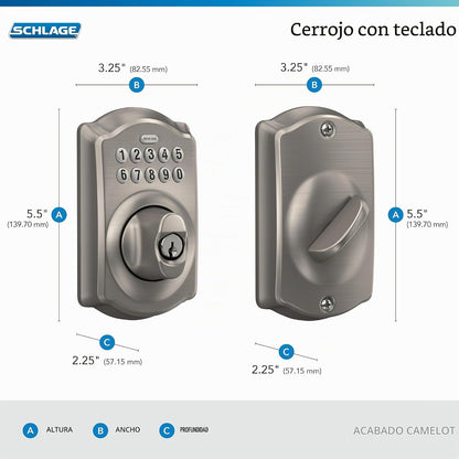 Schlage - Cerradura electrónica para teclado, borde Camelot, níquel...