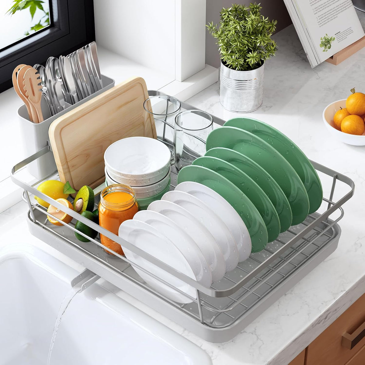 Kitsure Escurridor de platos para encimera de cocina, 12 pulgadas d...