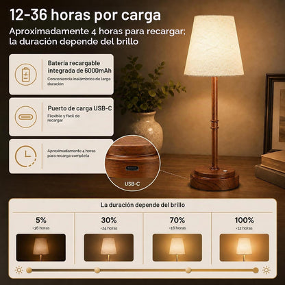 Lámpara de mesa inalámbrica recargable, lámpara de noche con pilas,...