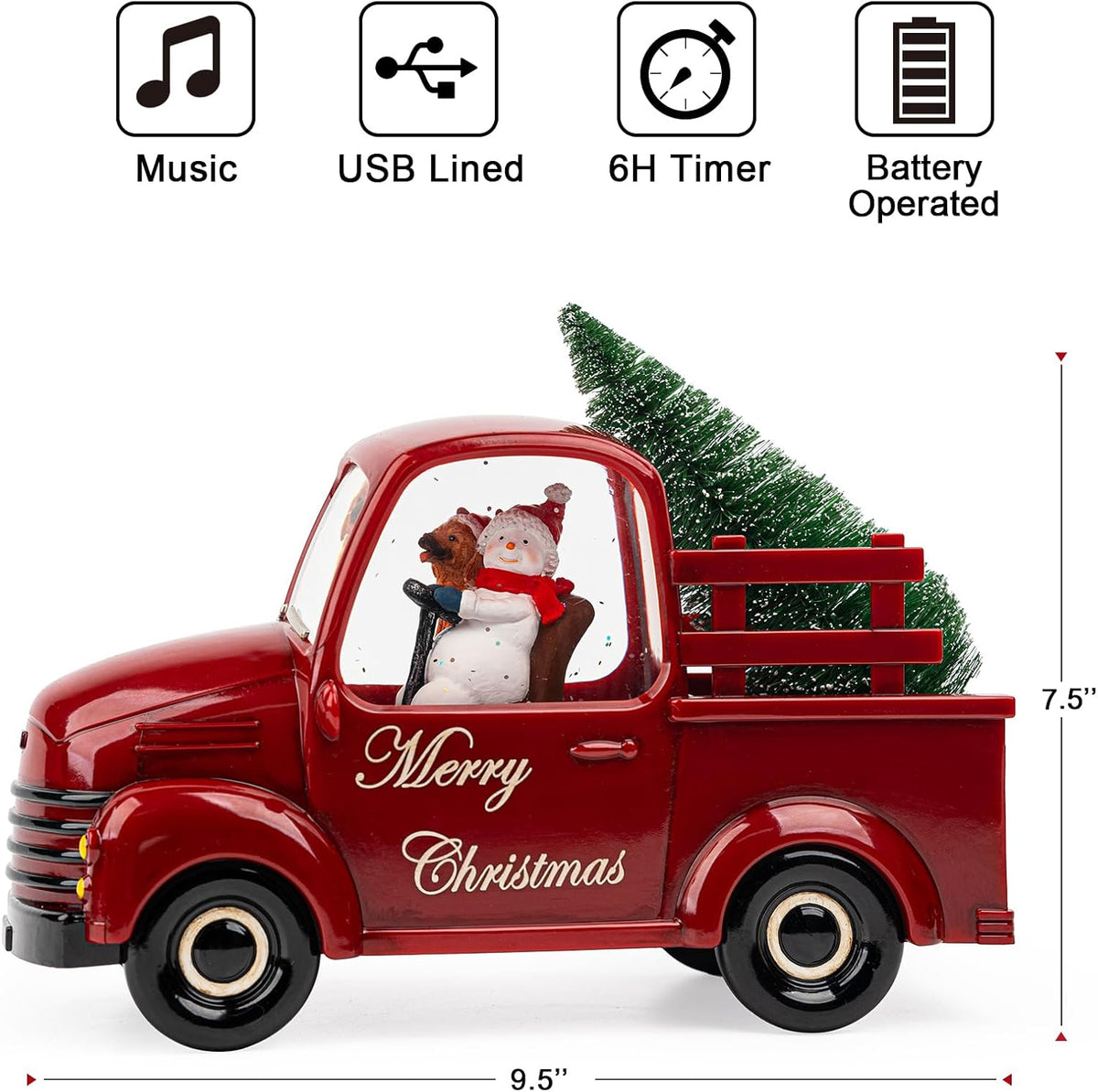 Muñeco de nieve y perro de camión rojo musical, árbol de Navidad |...