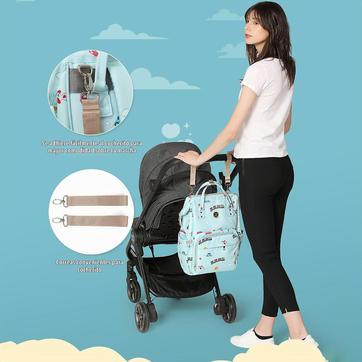Mochila de pañales para mamá y papá, bolsa de cuidado del bebé, mat...