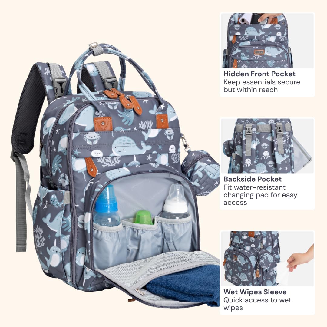 BabbleRoo Mochila para pañales \u2013 Bolsa de viaje esencial para...