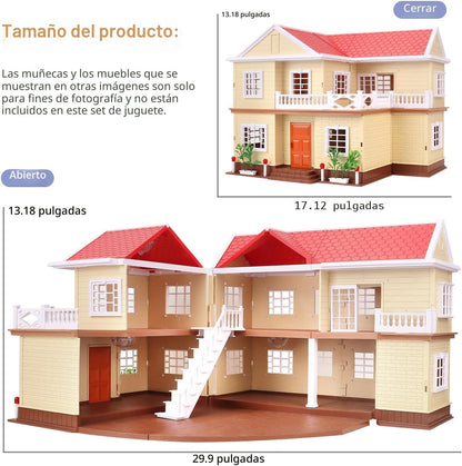 Set de casa de cabaña familiar acogedora, casa de muñecas con muebl...