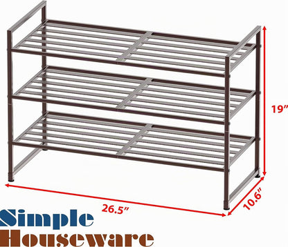Simple Houseware Zapatero apilable con panel de metal de 3 niveles,...