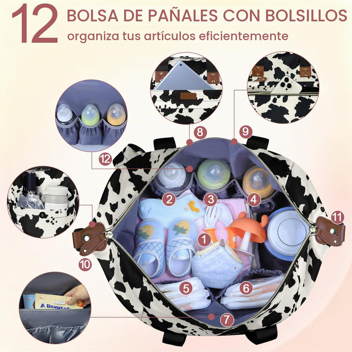 Pritent Bolsa de pañales \u2013 Bolsa de bebé con funda para chupet...