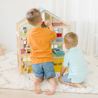 Melissa &amp; Doug Casa de muñecas de madera Hi-Rise con muñecas y...