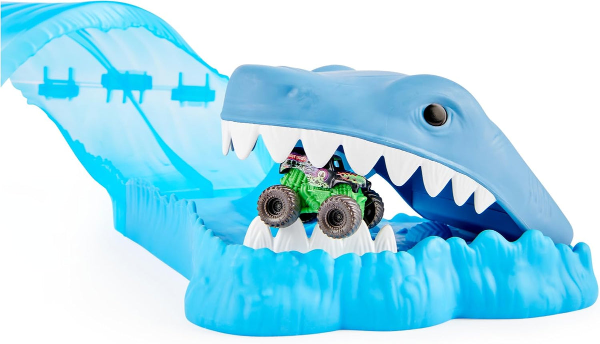 Monster Jam, Mini Megalodon Race and Chomp - Juego con 2 mini camio...