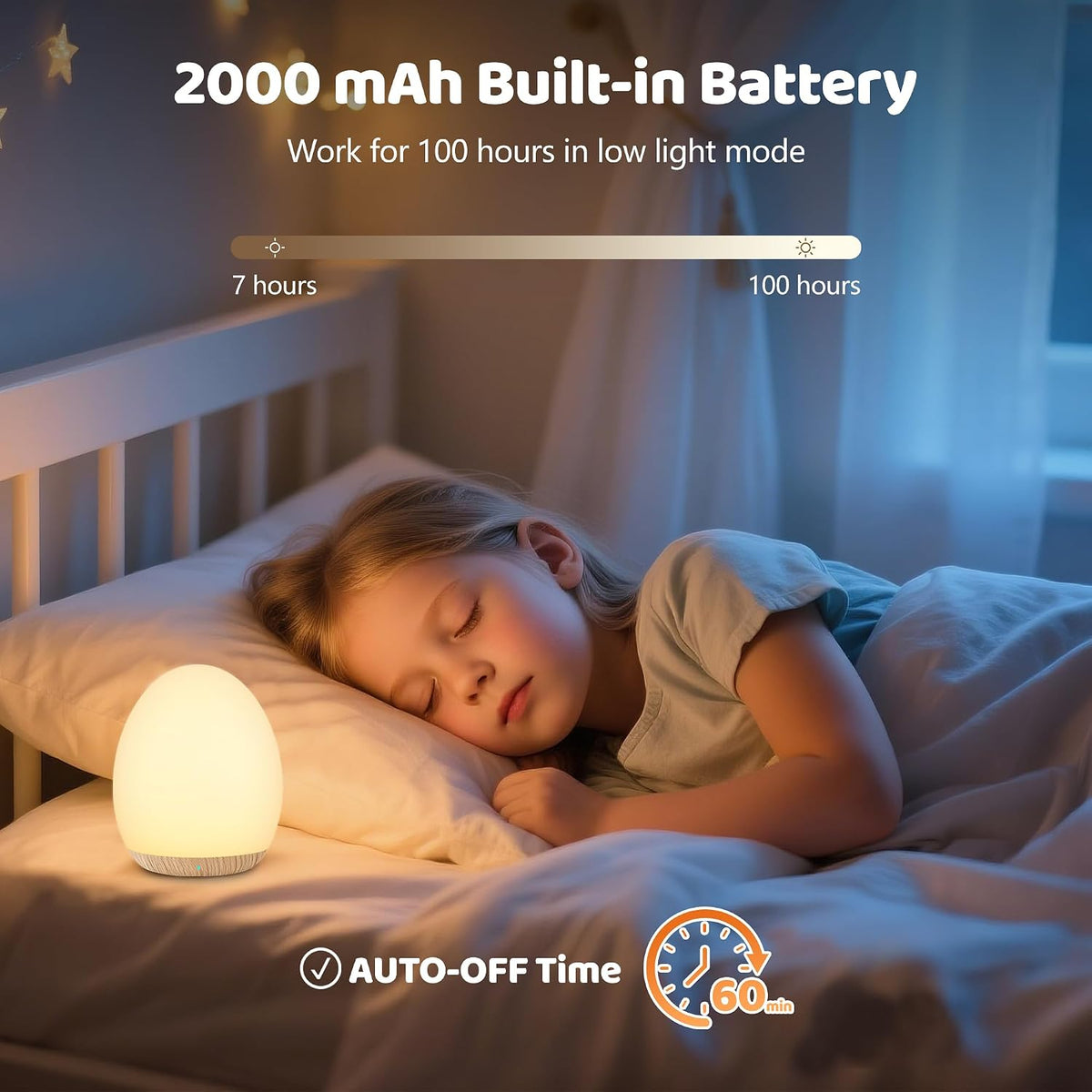MediAcous Luz nocturna para niños, 7 colores cambiantes de luz de h...