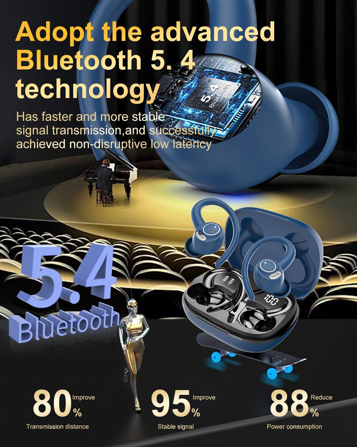 Auriculares inalámbricos, Bluetooth 5.4 Auriculares deportivos sobr...