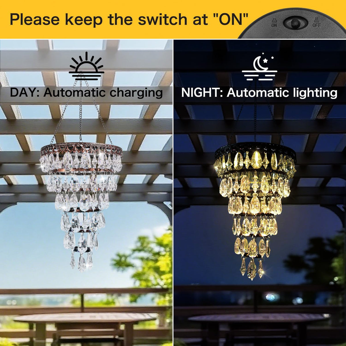 Lámpara solar colgante de cristal al aire libre impermeable luz de...