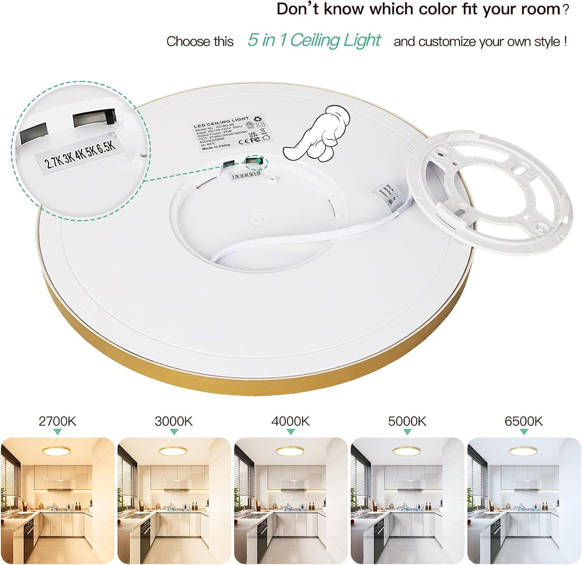 Brightever Lámpara de techo LED de montaje empotrado de 12 pulgadas...