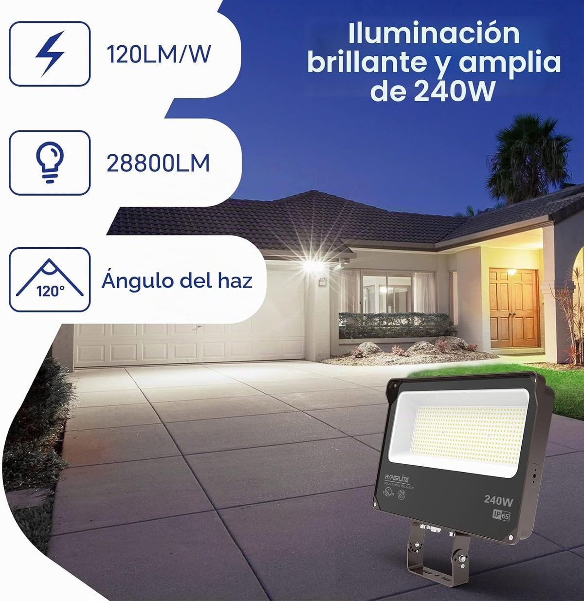 HYPERLITE Reflector LED de 240 W 28800 lm 5000 K Luz diurna IP65 im...