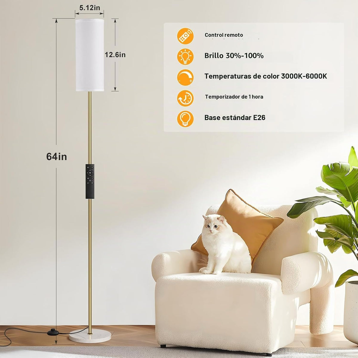 Ambimall Lámparas de pie de 64 pulgadas para sala de estar con cont...