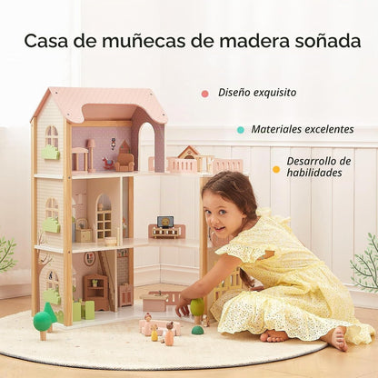 OOOK - Casa de muñecas de madera con 60 piezas de accesorios y mueb...