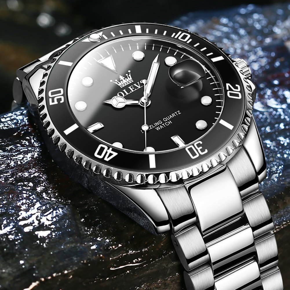 OLEVS Relojes de lujo para hombres grandes de acero inoxidable resi...