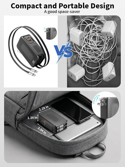 Cargador USB C retráctil, cargador de iPhone de 45 W, carga rápida,...