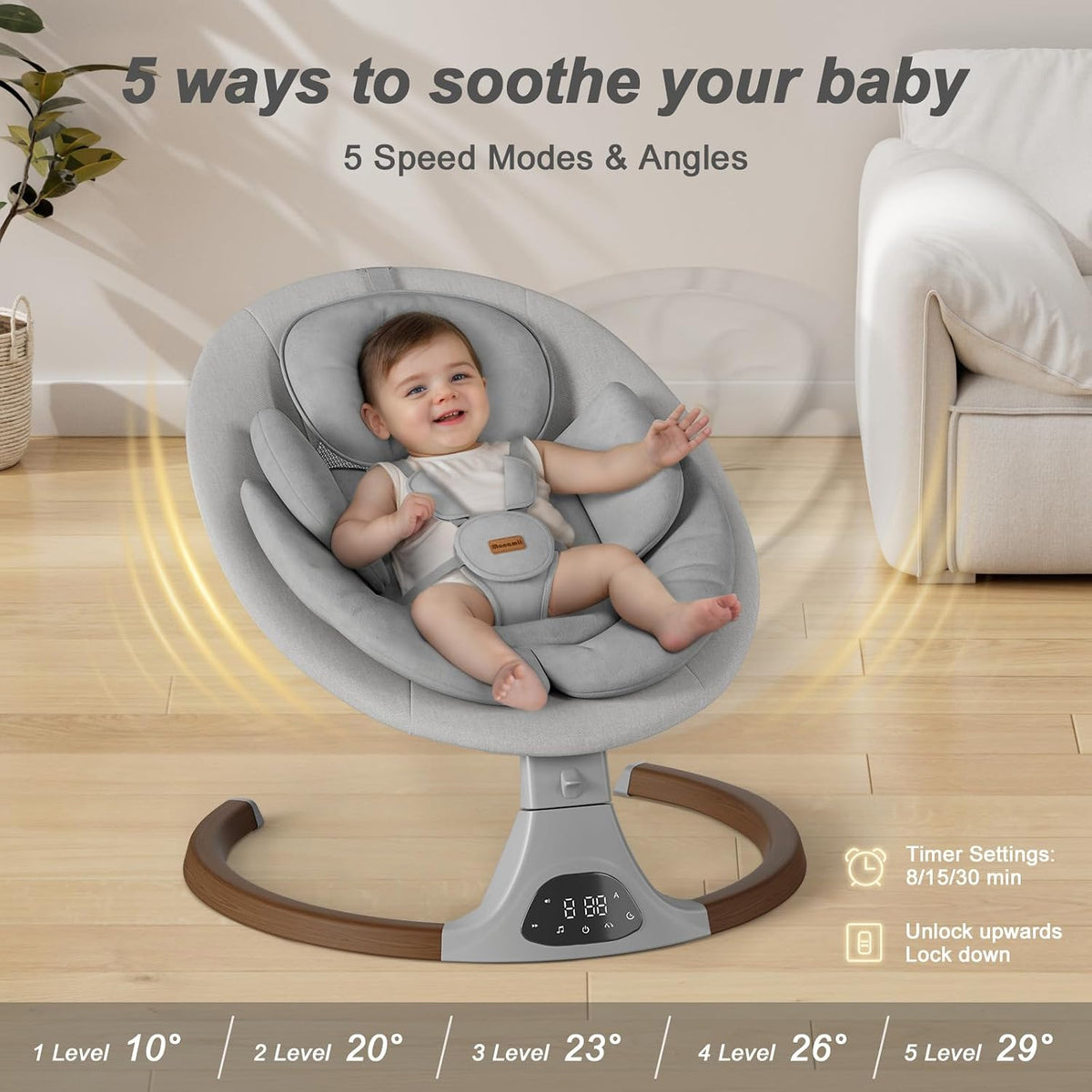 Monamii - Columpios para bebés con Bluetooth y altavoz musical | Co...
