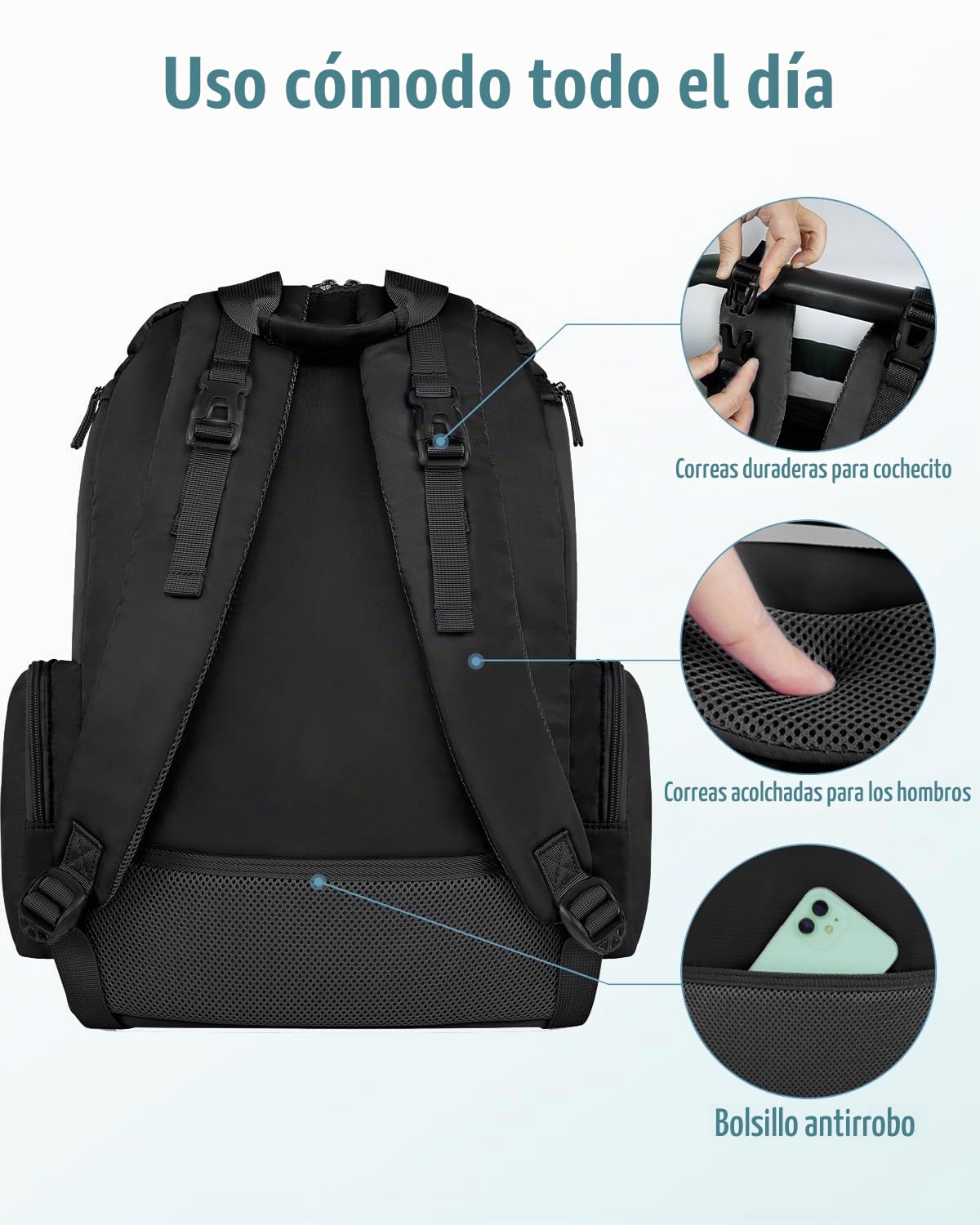 Mancro Mochila para pañales, mochila negra para pañales de bebé de...