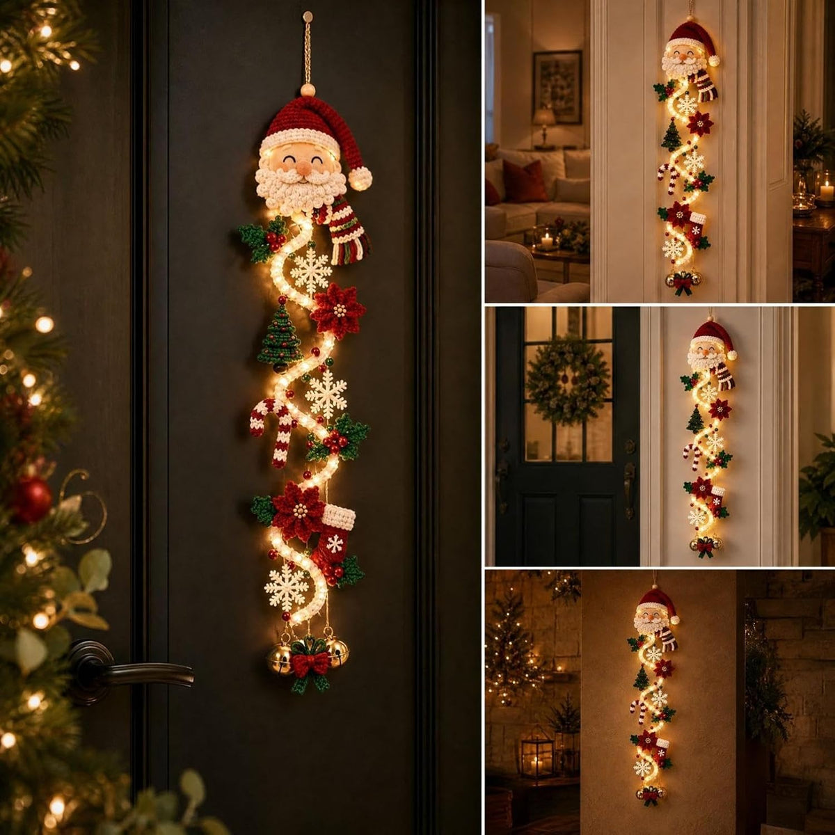 2 colgadores de puerta de Navidad iluminados con muñeco de nieve, l...