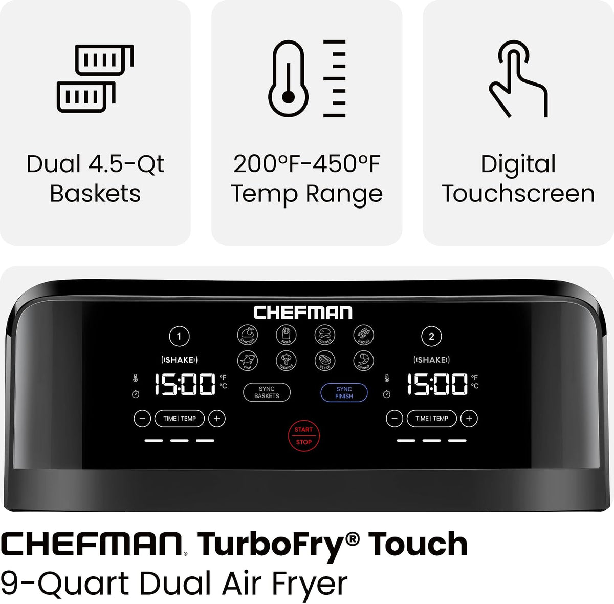 Chefman TurboFry Touch Freidora de Aire Doble, Maximiza las Comidas...
