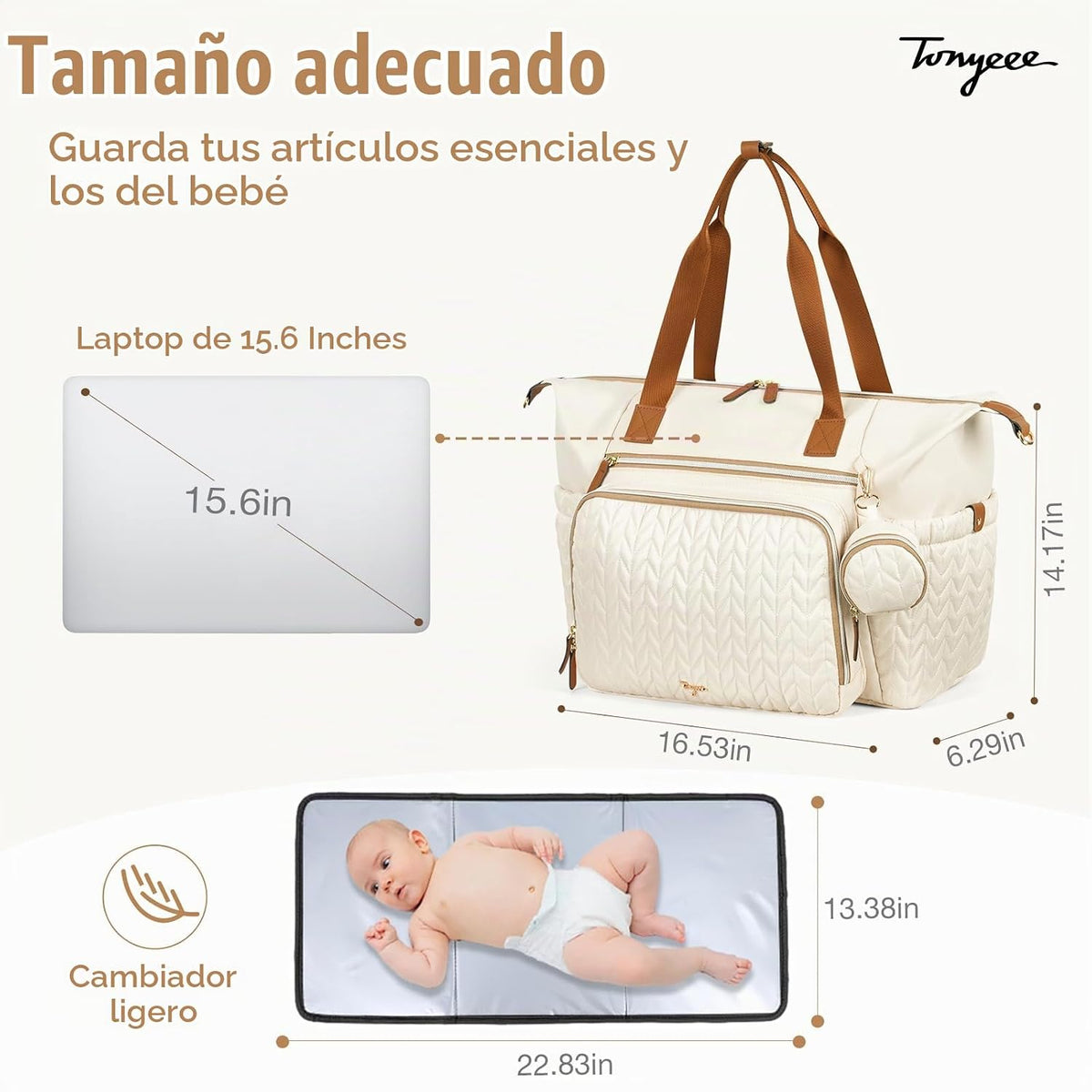 Tonyeee Bolsa de pañales, bolso grande del hospital del bebé para l...